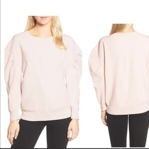 NWT Trouve Sheer Women Small Pleated Sleeve Pullover Sweater